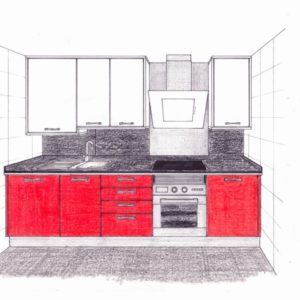 proyecto de cocina blanco- rojo